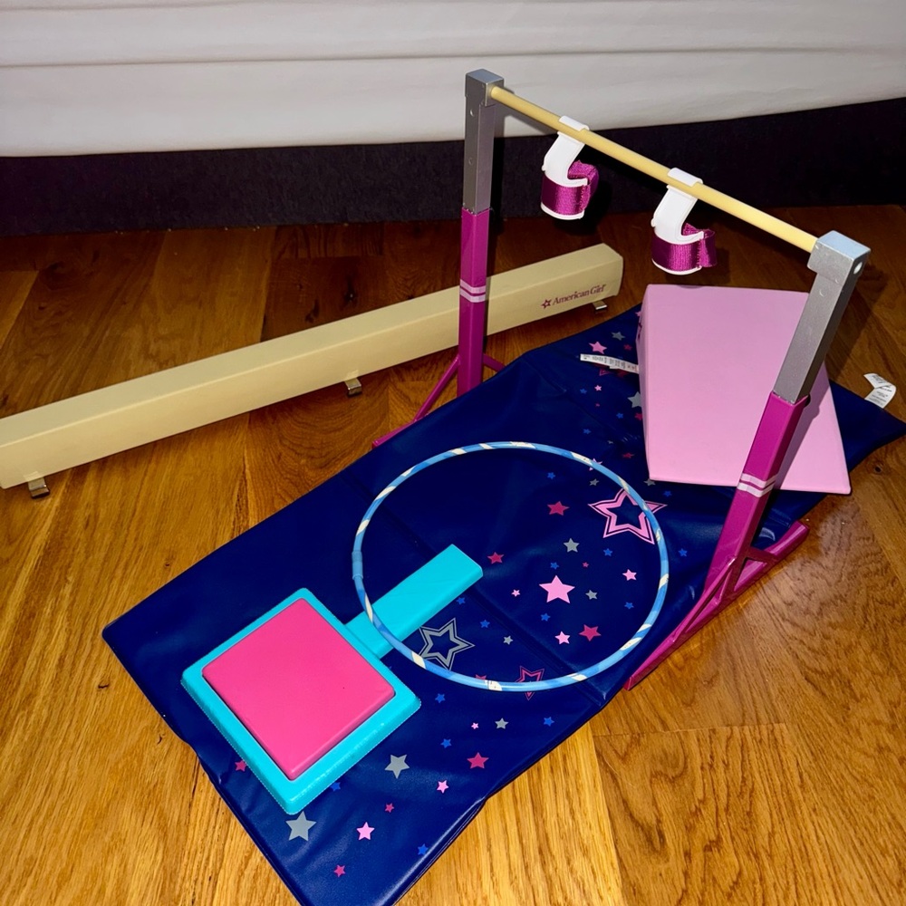 American Girl Gymnastics Set with Pink and Blue Accessories